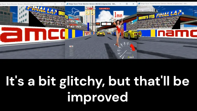 Three-Monitor Ridge Racer Machine Emulated In MAME